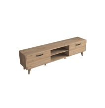 Mueble de TV en Roble con 2 Cajones y Estantes - 180x35x48.5 cm con Patas de Madera.