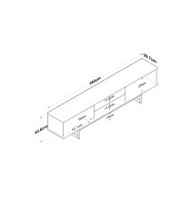 Mueble de TV con 2 Cajones y Estantes en Melamina Blanca - Patas Metálicas Negras - 180x29.7x43.6 cm.