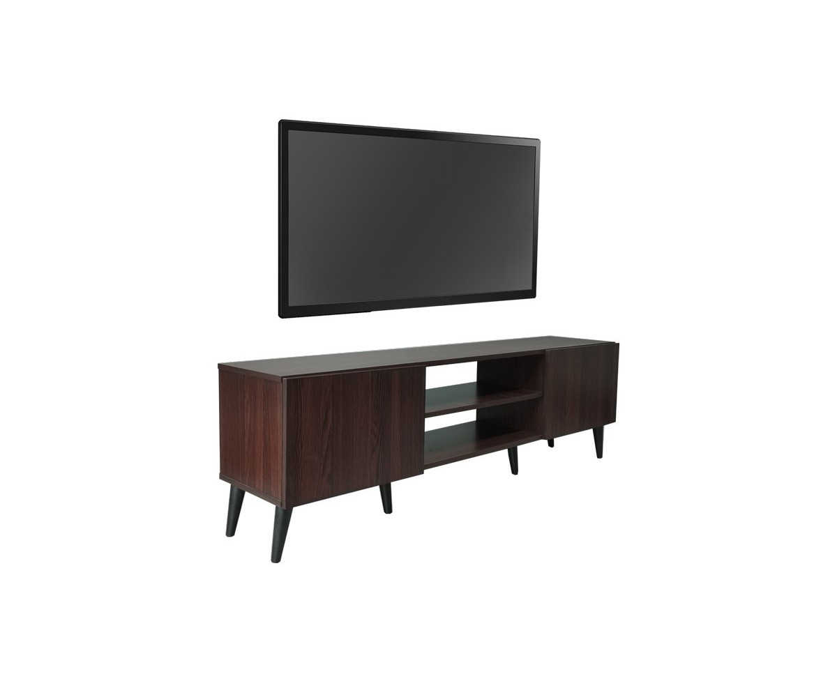 Mueble TV con Patas de Madera y 2 Amplios Cajones - Melamina Nogal-Wenge 150x32x46 cm - Moderno y Espacioso.